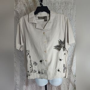 Jane Ashley Camp Shirt Top 100% cotton